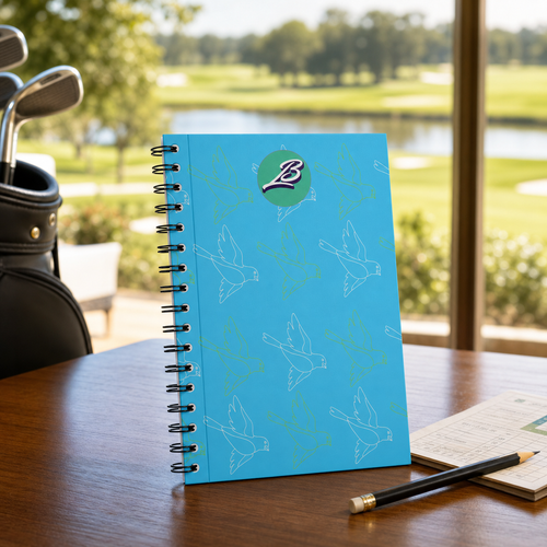 Blue Golf Performance Journal at a clubhouse