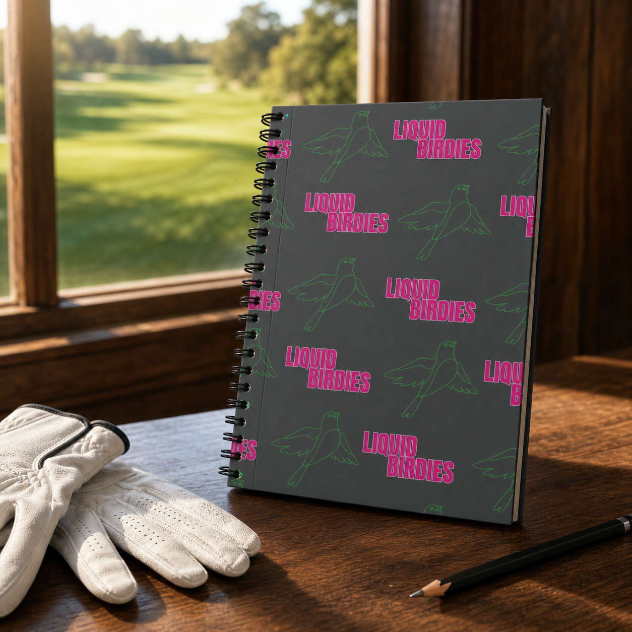 Grey Golf Performance Journal at a clubhouse